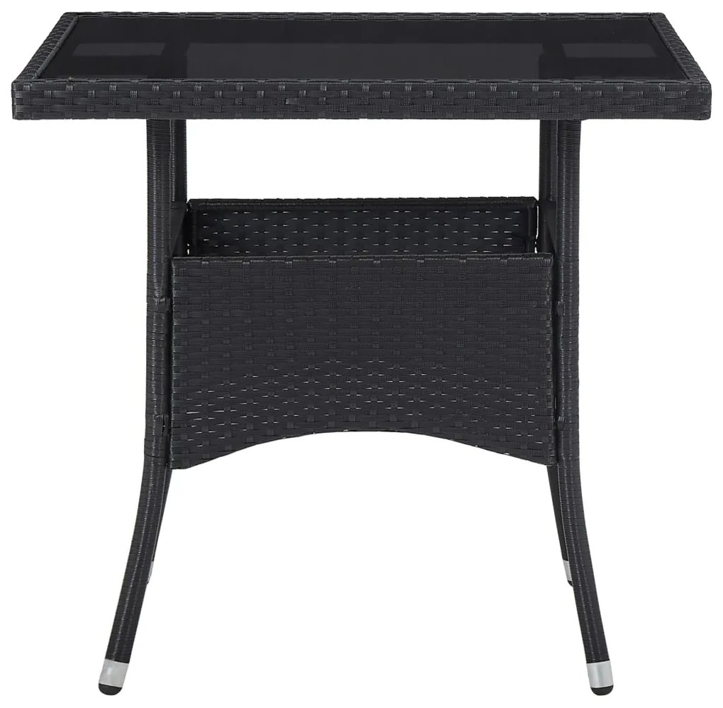 3 pcs conjunto de jantar para jardim vime PE e vidro preto