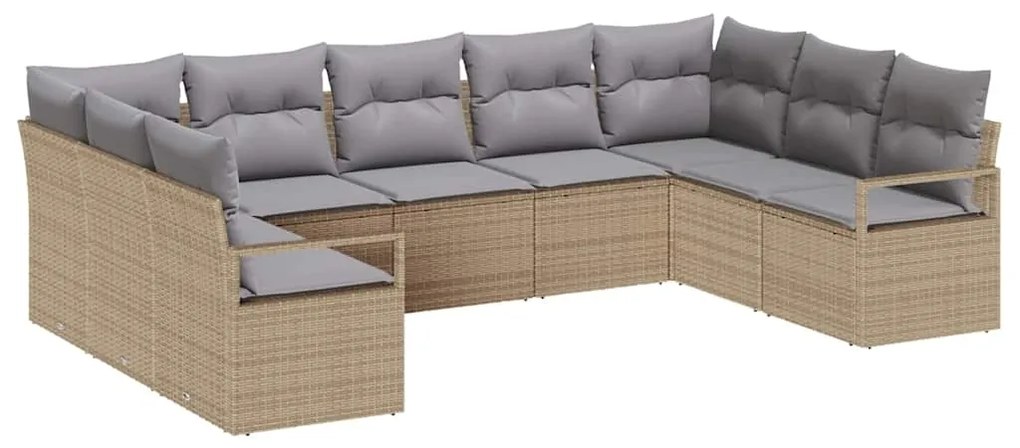 Conjunto de sofá de jardim de 9 peças com almofadas bege em rattan sin