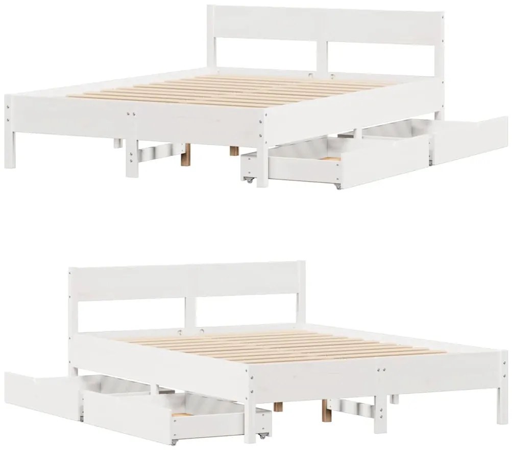 Cama sem colchão 150x200 cm madeira de pinho maciça branco