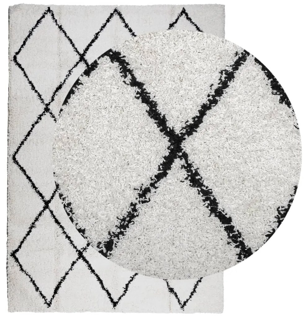 Tapete shaggy de pelo alto 140x200 cm cor creme e preto