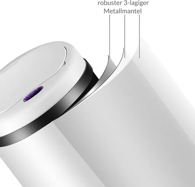 Caixote do lixo em aço inoxidável com sensor e até 50 L, Ø31 x 78 cm Branco