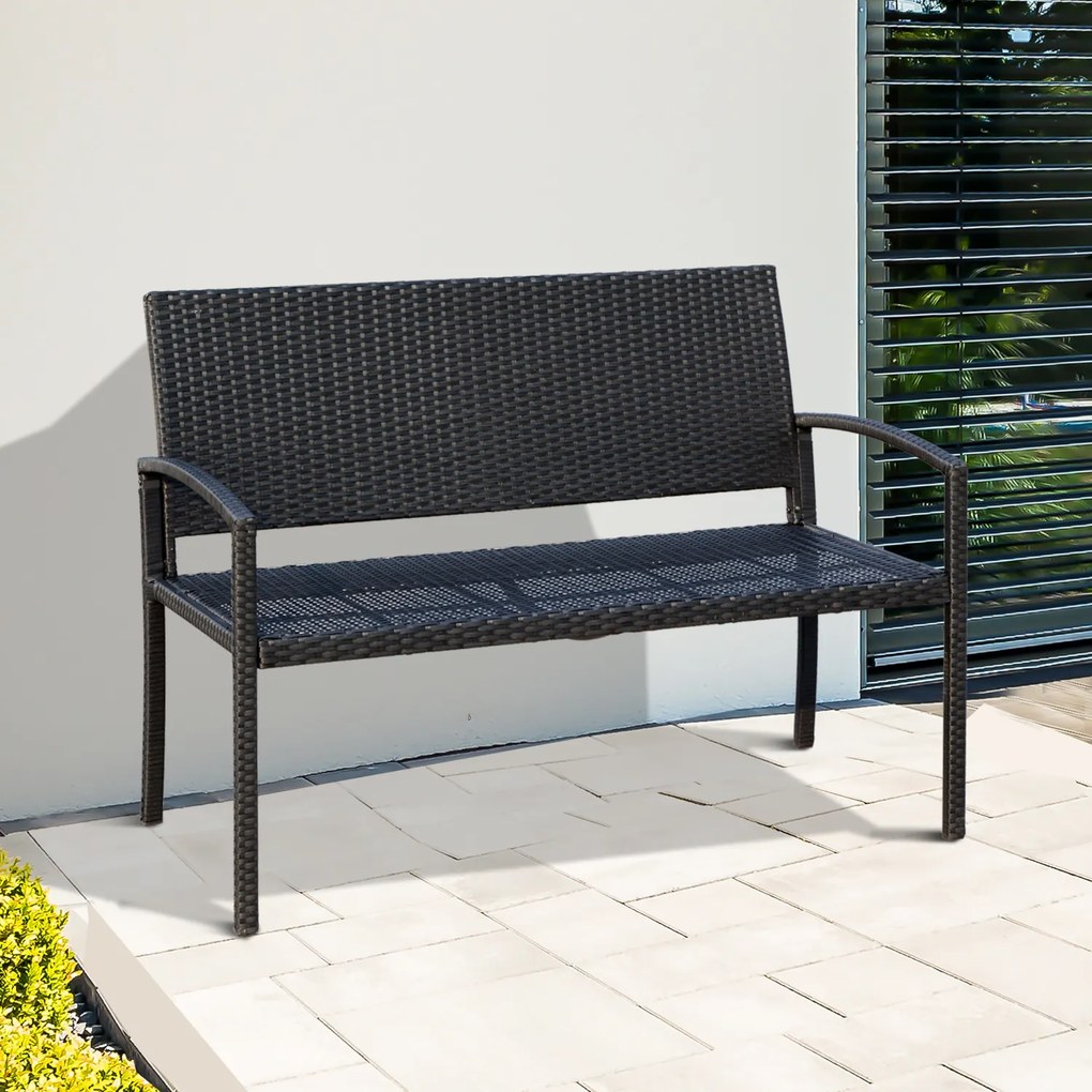 Banco Jardím Lounge Cadeira 2 Lugares Móveis para Jardím Exterior Terraço 2 Lugares Rattan Sintético Carga 320kg 122x60x87cm Estrutura Aço