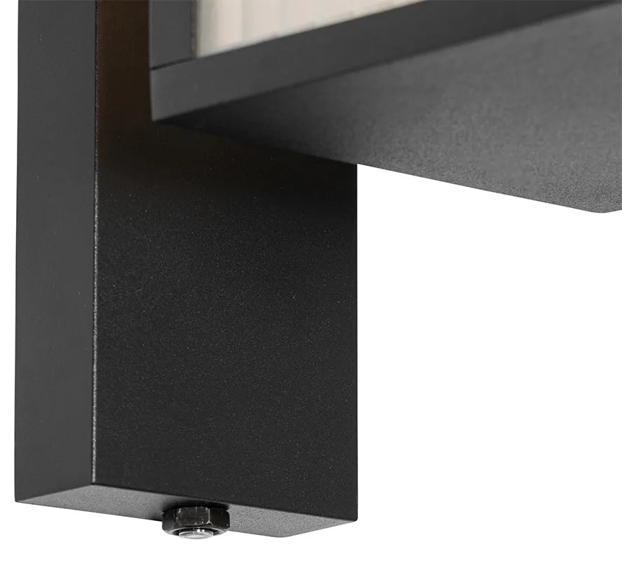 Lanterna de parede exterior preta com vidro canelado e sensor crepuscular - Charlois