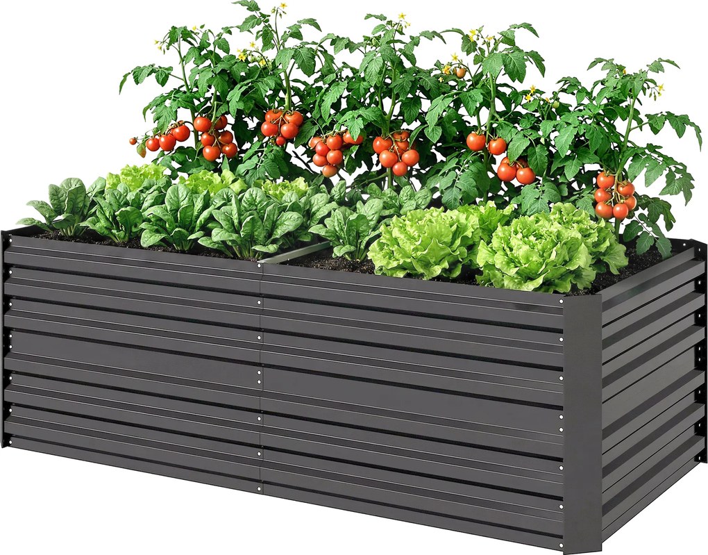 Floreira retangular para horta com tubos de reforço em aço galvanizado 180 x 90 x 59 cm