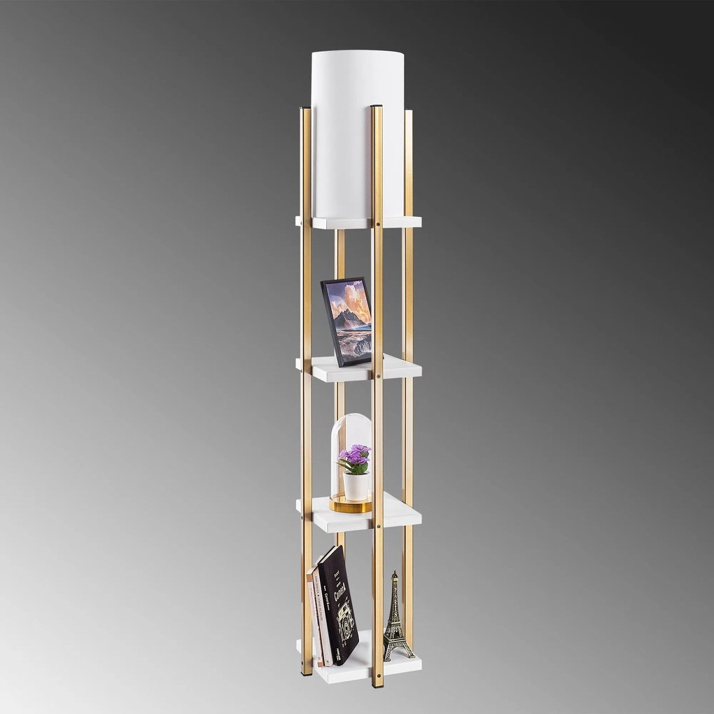 Candeeiro de Pé 7119 – Branco e Dourado – 25 x 25 x 130 cm