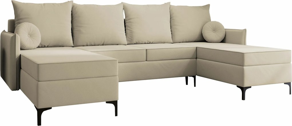 Sofá de canto Clovis 111, Cama com arrumação, 281x168x101cm, 155 kg, Pernas: Metal, Madeira: Pinheiro