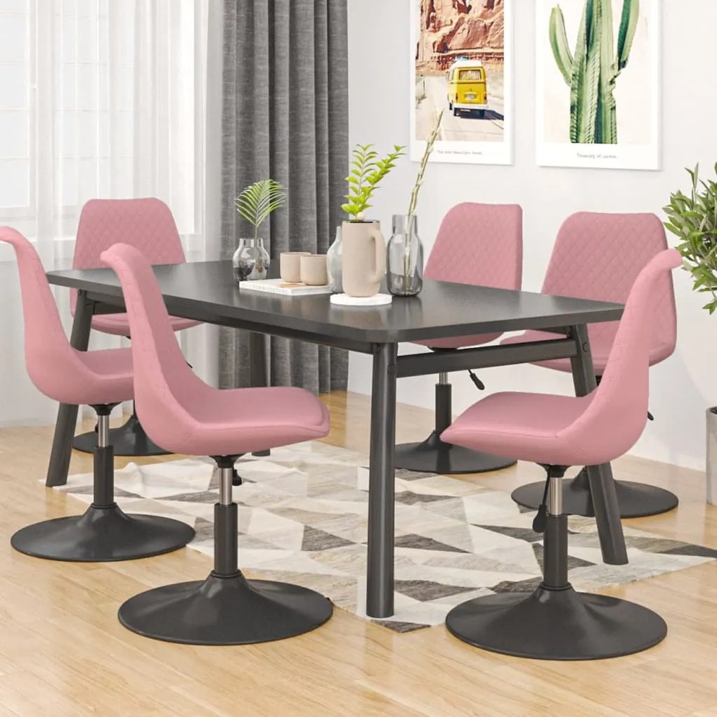 vidaXL Cadeiras de jantar giratórias 6 pcs veludo rosa
