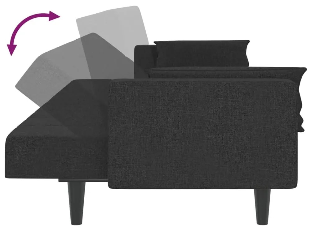 Sofá-cama 2 lugares com duas almofadas tecido preto