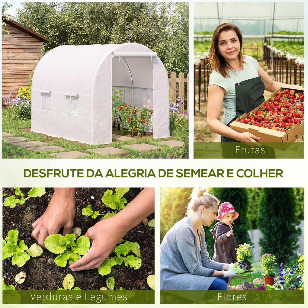 Estufa Tipo Túnel 245x200x200cm Estufa de Jardim com Portas Enroláveis