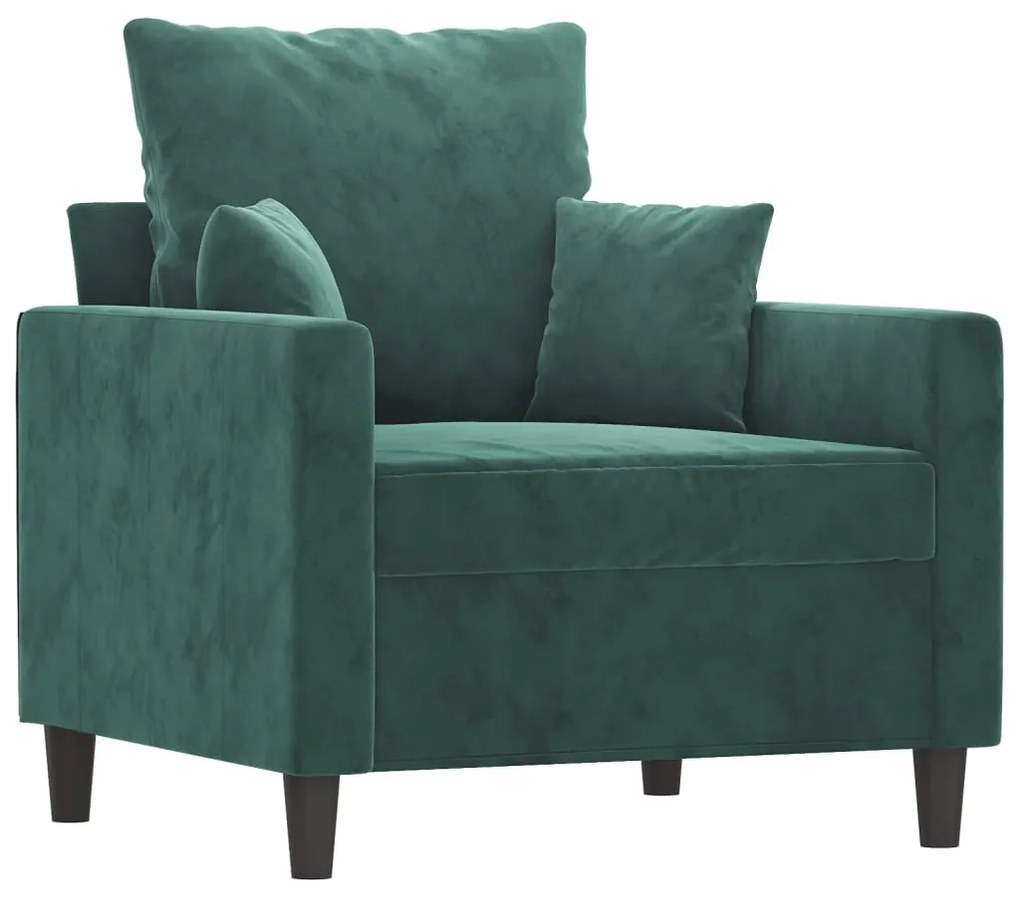 3 pcs conjunto de sofás com almofadões veludo verde-escuro