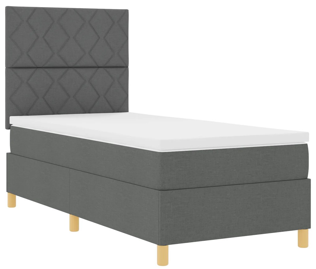 Cama Box Spring com Colchão Cinza Escuro 90x200 cm em Tecido