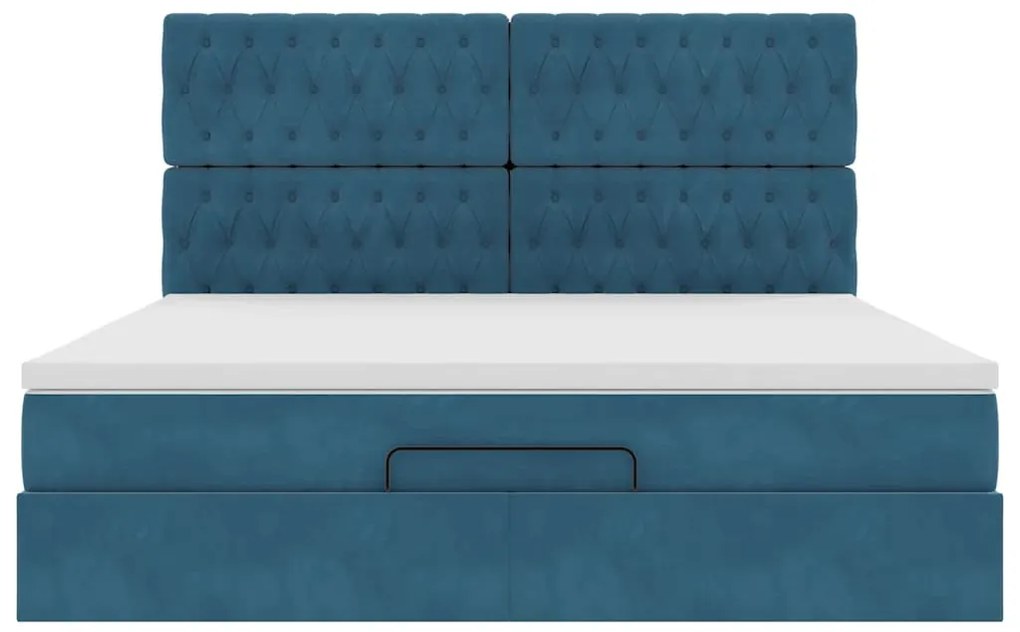 Estrutura cama otomana colchões 180x200 cm veludo azul escuro