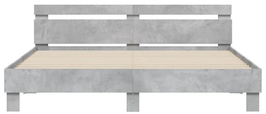 Estrutura cama cabeceira e luzes LED 200x200cm cinzento cimento