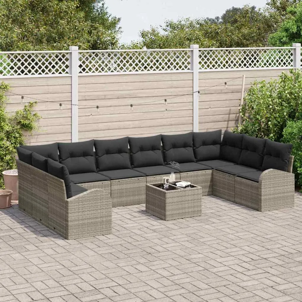 Conjunto de Sofá de Jardim com 11 Peças e Almofadas Cinza
