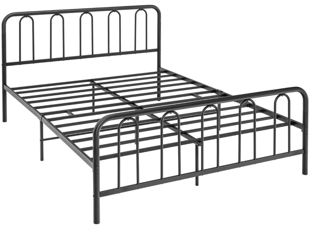 Estrutura de cama metálica com cabeceira e estrado moderna 208x164x101 cm Preto