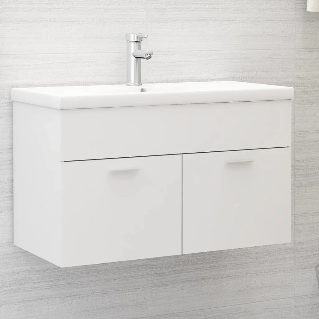 vidaXL Armário lavatório c/lavatório embutido derivados madeira branco