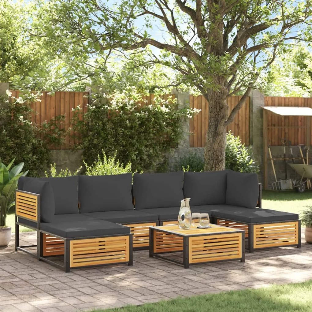 vidaXL 7 pcs conjunto sofás jardim c/almofadões madeira maciça acácia