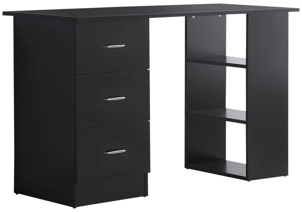 HOMCOM Mesa de Escritório com Armazenamento 120x50 cm Mesa de Computador Prateleiras e Gavetas para Espaços Pequenos Quarto Preto | Aosom Portugal