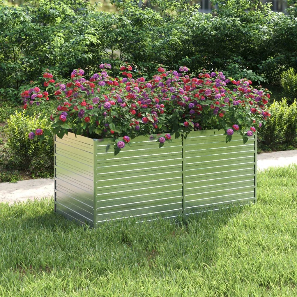 vidaXL Canteiro elevado de jardim 160x80x77cm aço galvanizado prateado