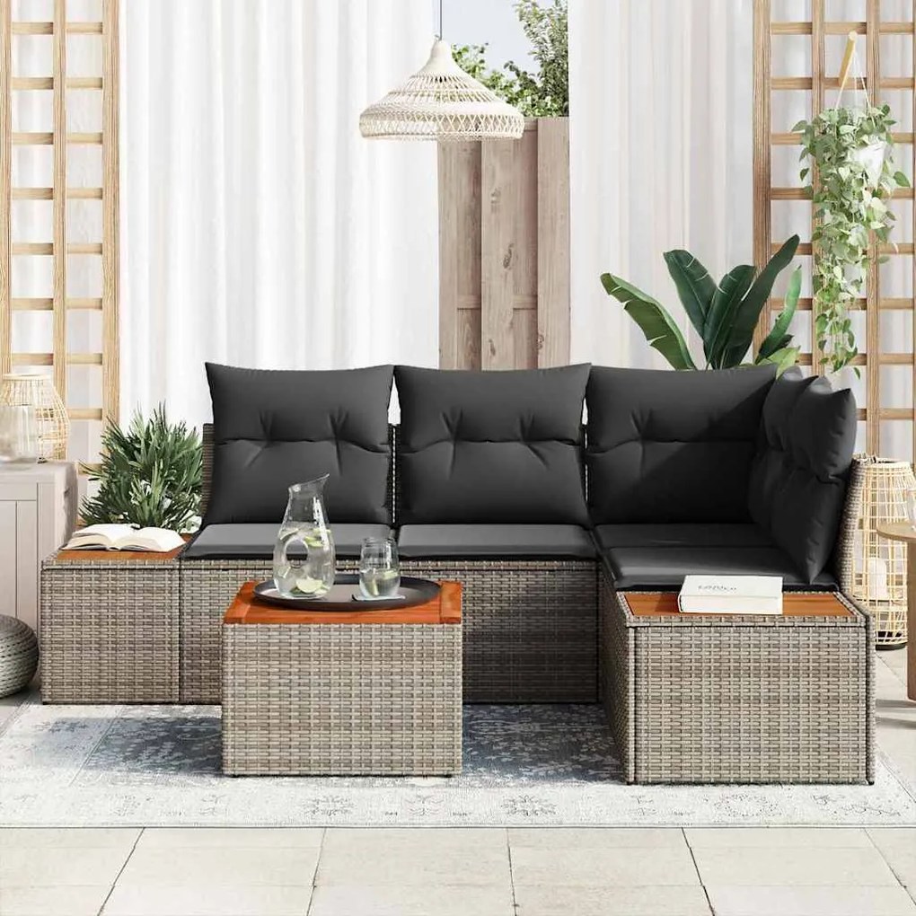 Conjunto de Sofá de Jardim de 5 Peças com Almofadas Cinza Rattan Sinté