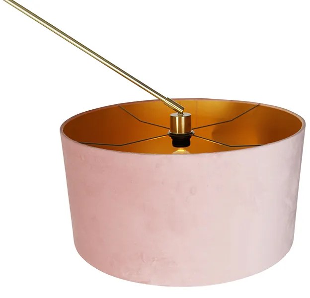 Candeeiro de pé moderno dourado com abajur de veludo rosa 50 cm - Editor Moderno