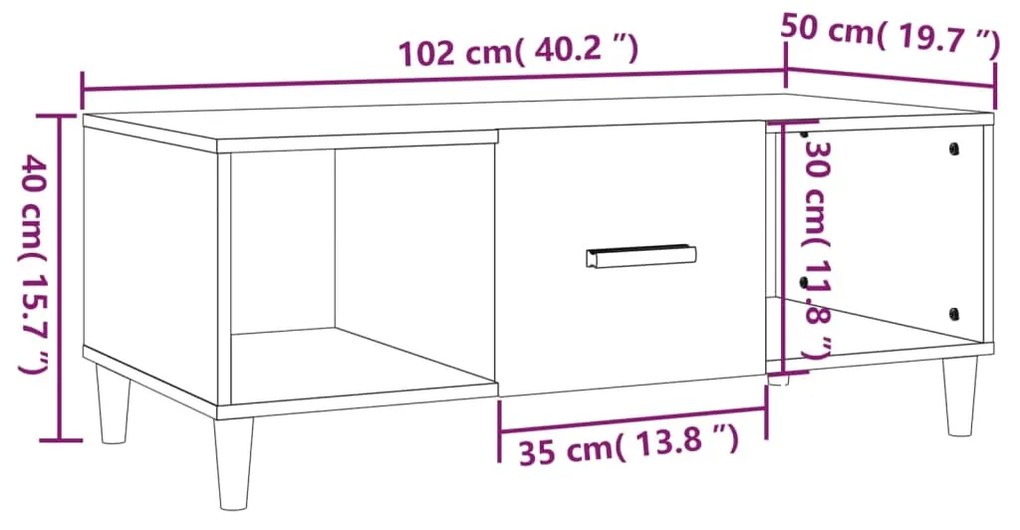 Mesa de centro 102x50x40 cm madeira processada branco brilhante