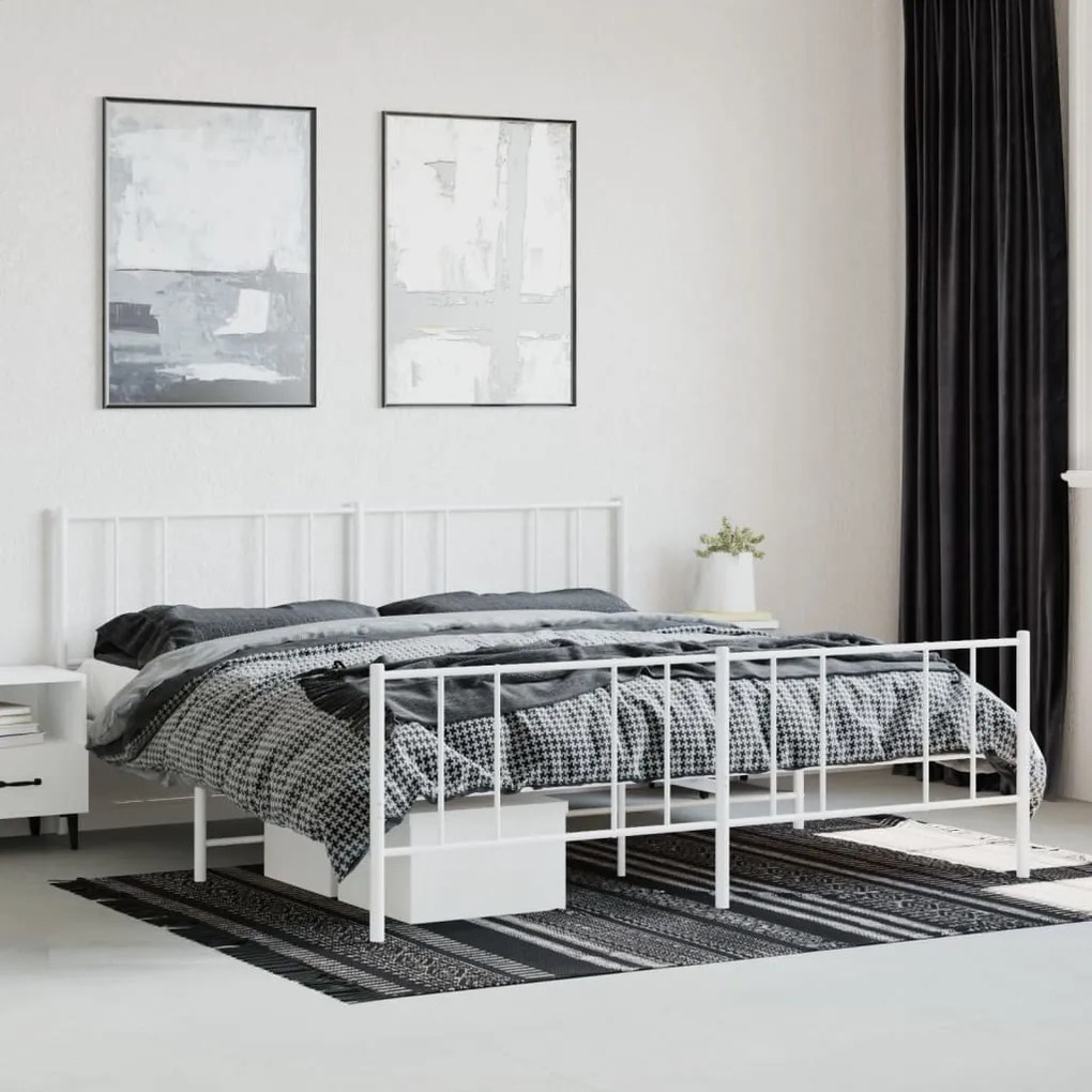 Estrutura de cama com cabeceira e pés 180x200 cm metal branco