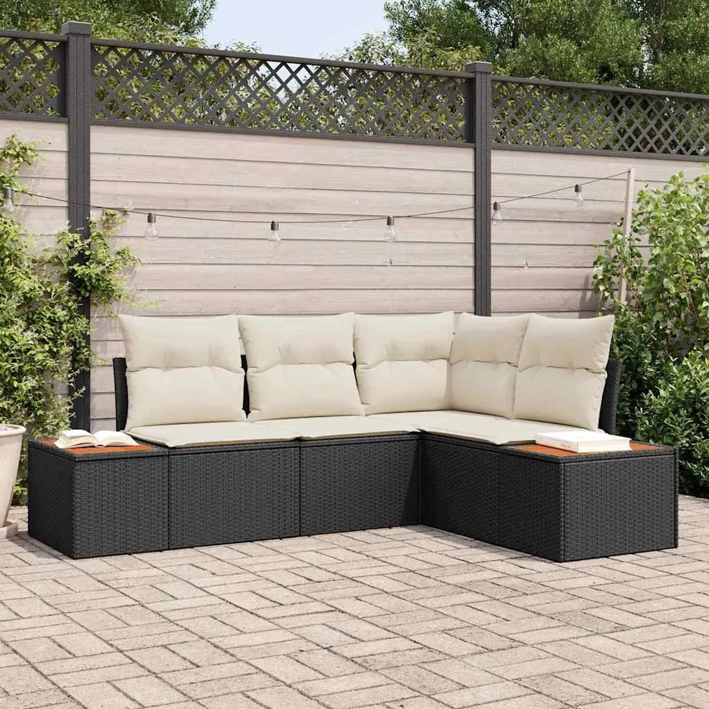 Conjunto de Sofá de 4 Peças com Almofadas Preto Rattan Sintético Acáci