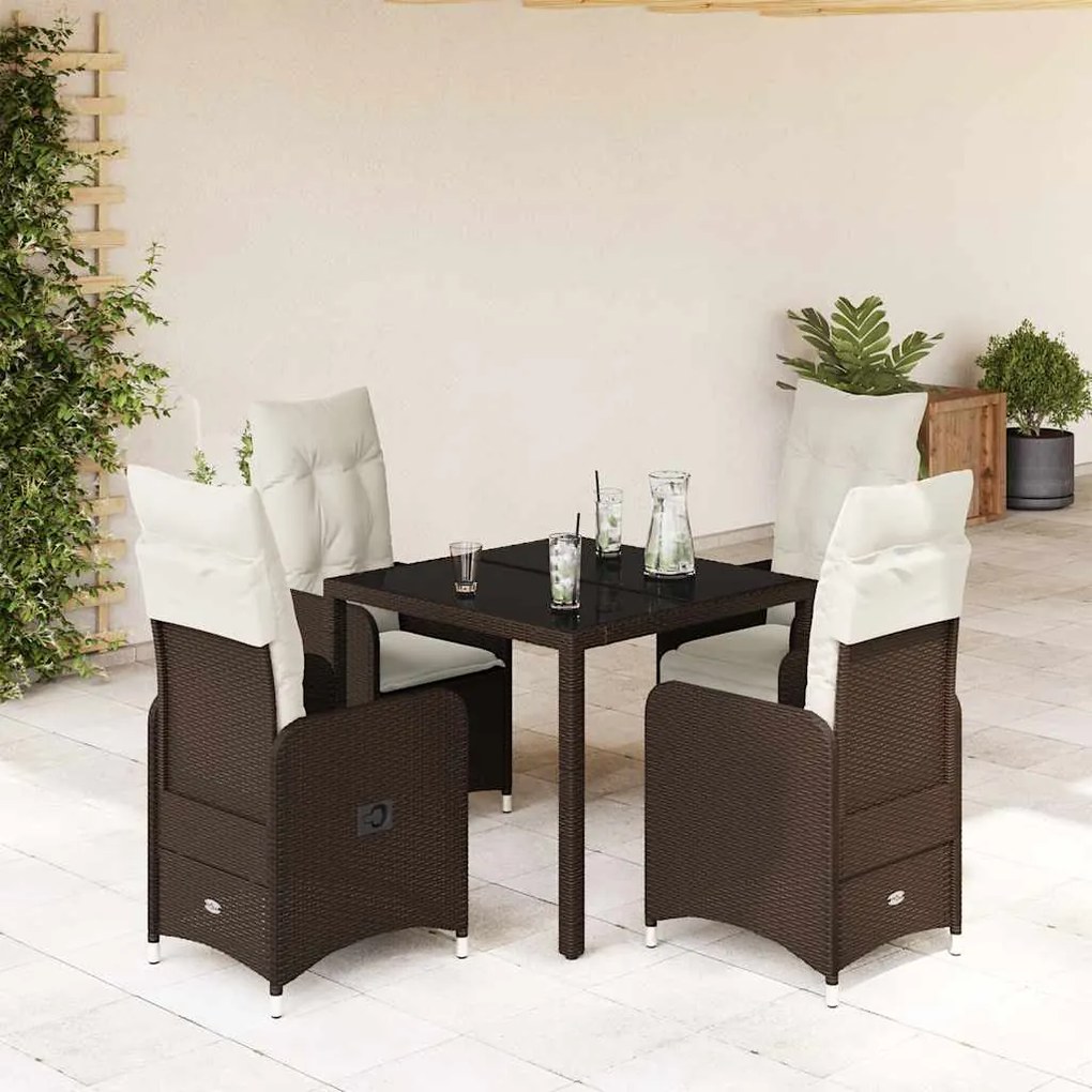5 pcs conjunto bistrô p/ jardim c/ almofadões vime PE castanho