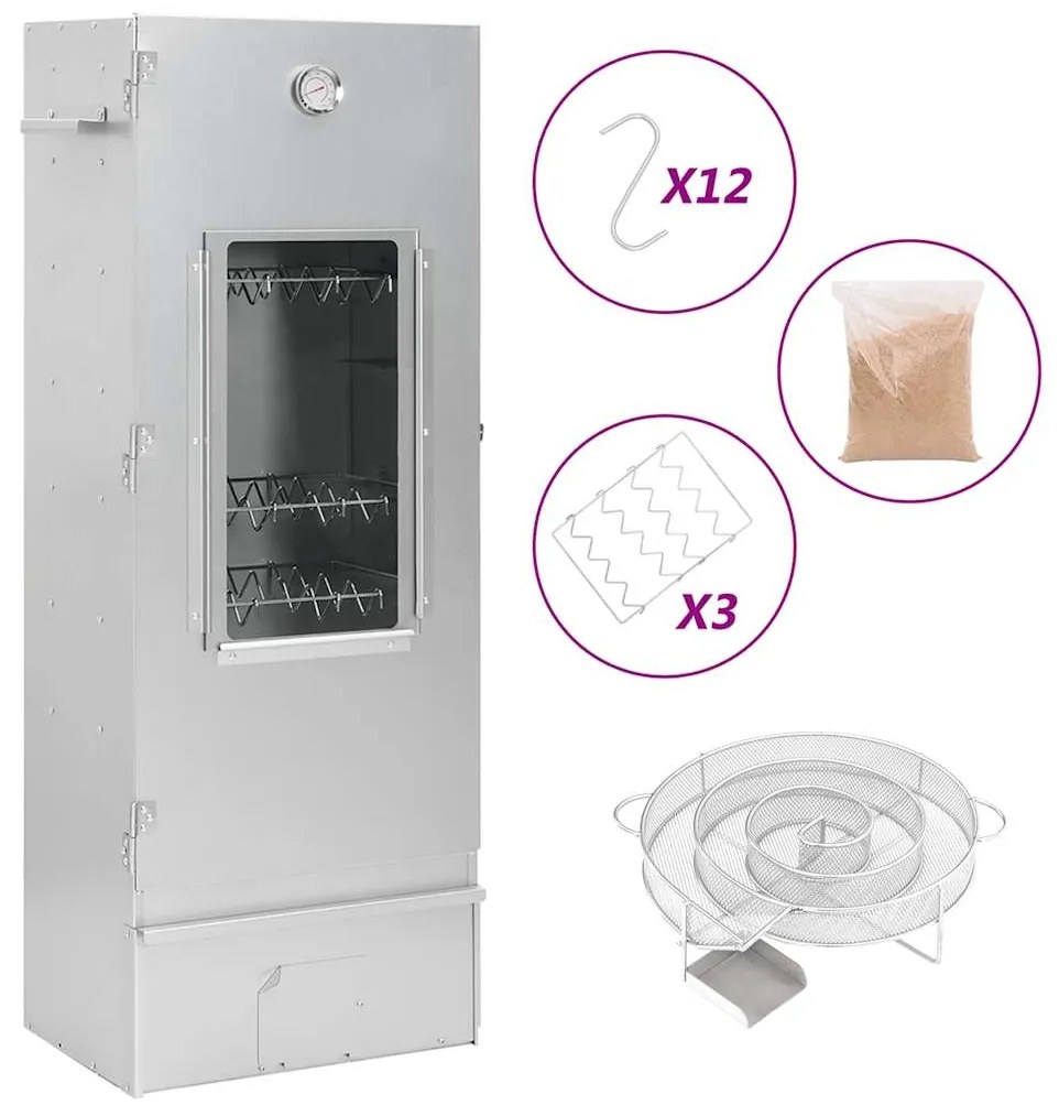 vidaXL Defumador p/ churrasqueira c/ gerador fumo frio aço galvanizado
