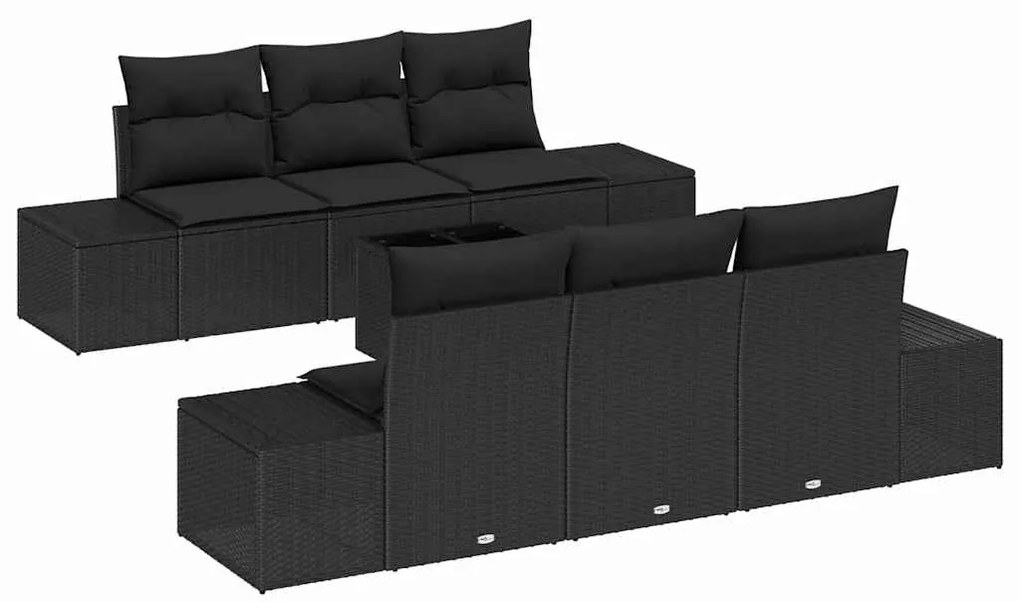 Conjunto de Sofá de Jardim com 7 peças e almofadas pretas em rattan si