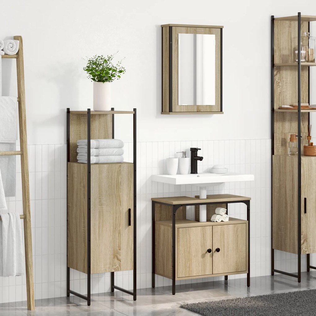 Conjunto de Móveis para Casa de Banho com 3 Peças em Carvalho Sonoma e
