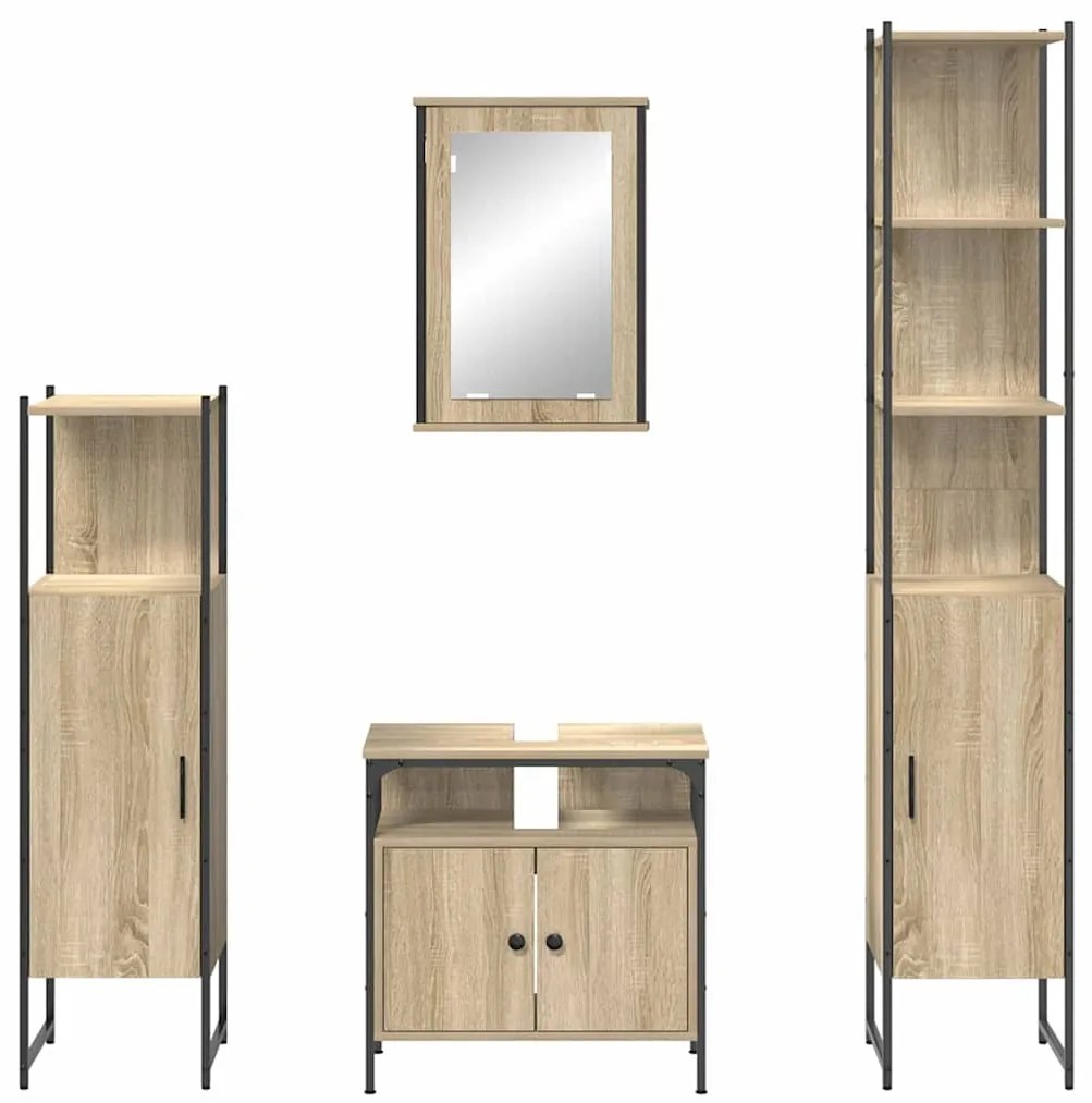 Conjunto de Móveis para Banheiro 4 pcs Carvalho sonoma