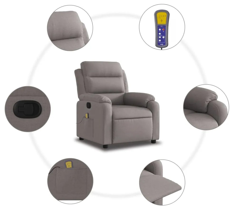 Poltrona de massagens reclinável tecido cinzento-acastanhado