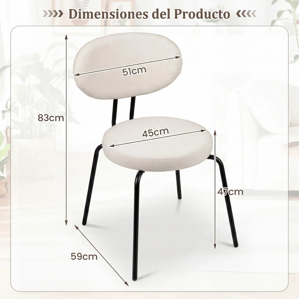 Conjunto de 2 cadeiras de jantar com assento e encosto almofadados, Estrutura em metal, capacidade de 150 kg, para restaurante ou sala de estar, cor c