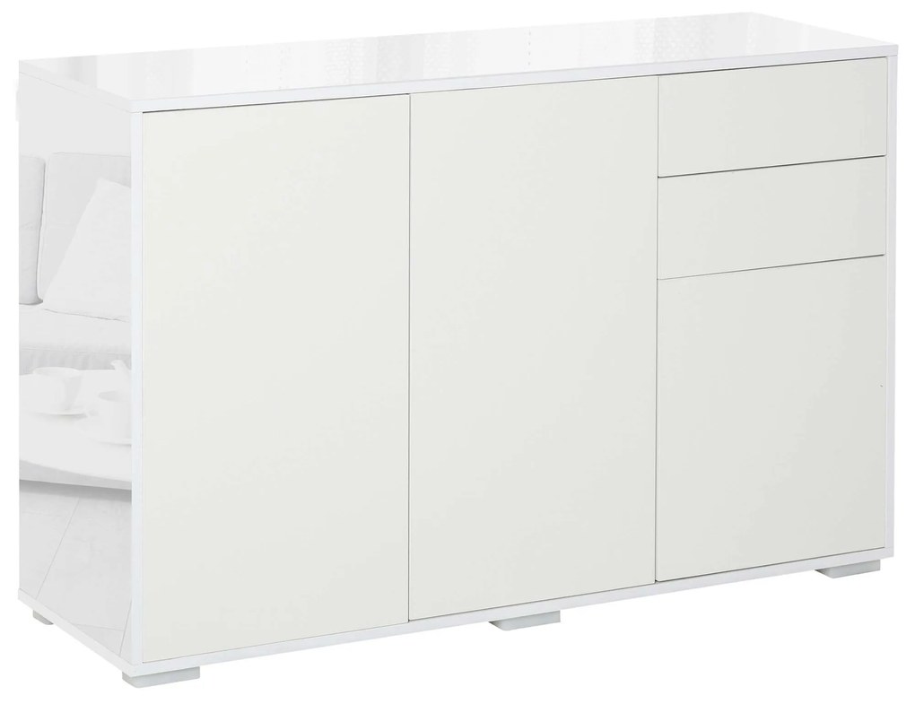 HOMCOM Aparador Sala Estar 3 Portas 2 Gavetas Prateleira Ajustável Cozinha Dormitório 117x36x74cm Branco