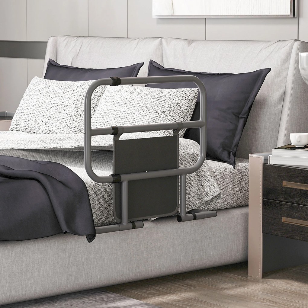 Grade para Cama Adulto Guarda de Segurança para Cama Dobrável com Bolso de Armazenamento 71x61x86-104 cm Cinza