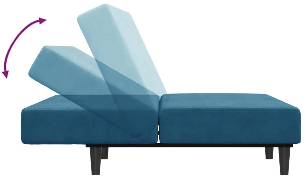 Sofá-cama 2 lugares c/ apoio de pés veludo azul