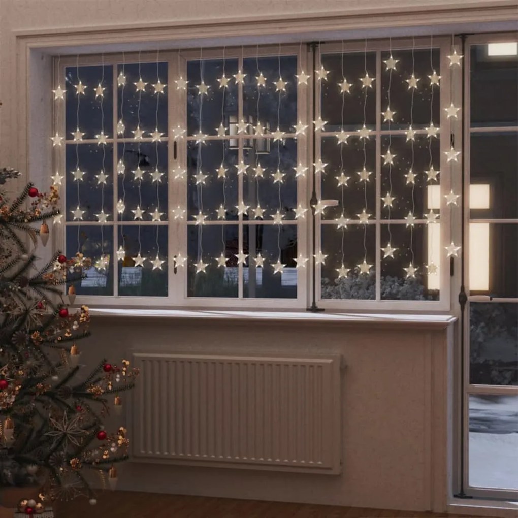328806 vidaXL Cortina iluminação c/ estrelas 500 LEDs 8 funções branco quente