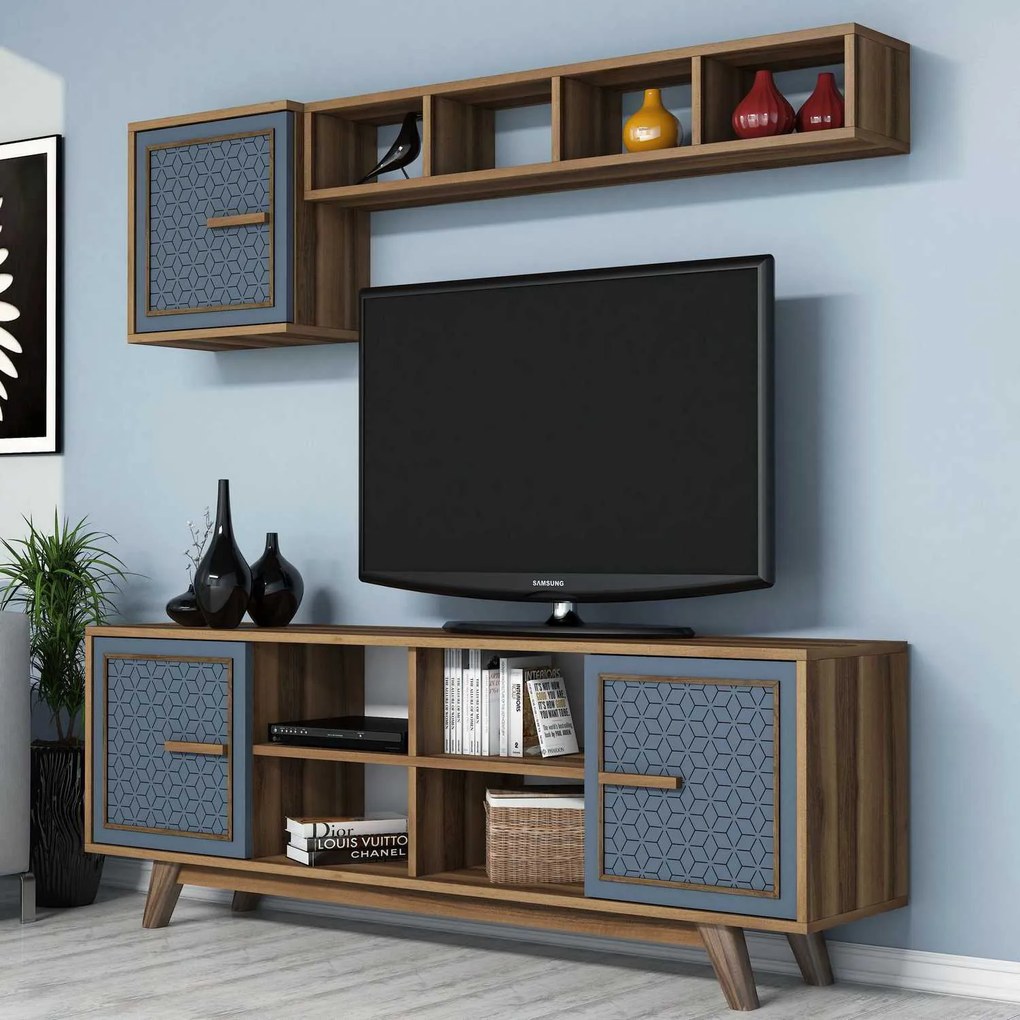 Móvel TV Ayla – Nogueira Azul – 160x56,2x35 cm