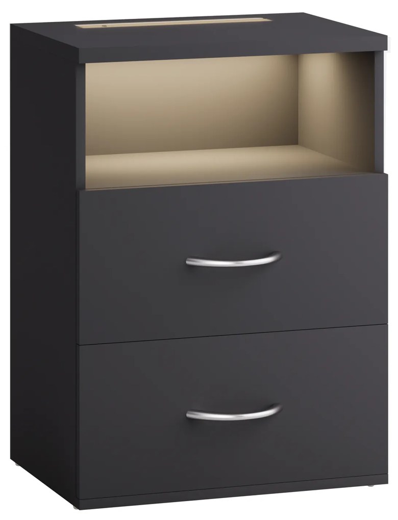 Mesa de cabeceira Jamie com iluminação integrada 55x40x28cm Antracite