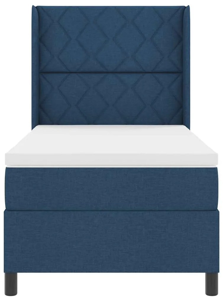 Cama com Estrado e Colchão Azul 90 x 200 cm em Tecido