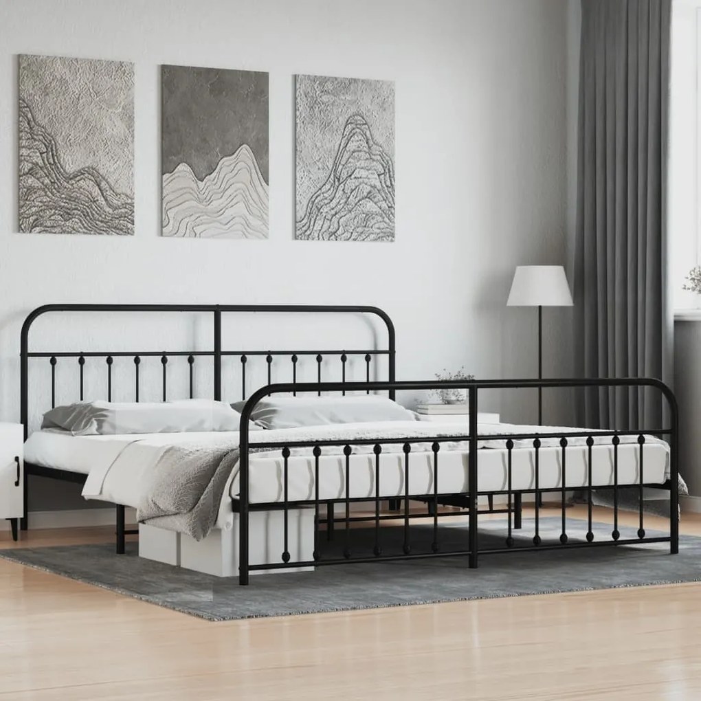 vidaXL Estrutura de cama com cabeceira e pés 200x200 cm metal preto