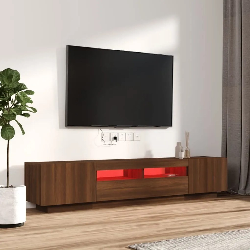 Conjunto móveis de TV 2pcs c/ LEDs madeira carvalho castanho