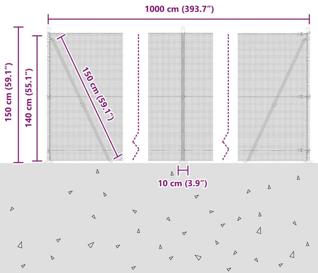 Cerca de Arame Soldado com 7 Postes Flangeados 1,4x10 m Aço Galvanizad