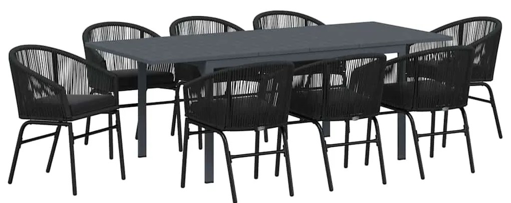 Conjunto de Jantar para Jardim Manual 9 pcs Preto Largo