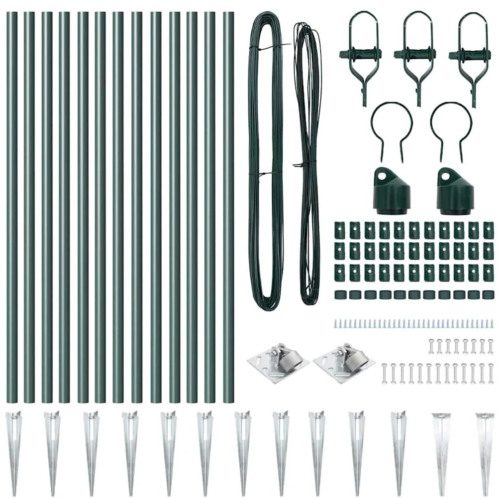 Conjunto de Postes de Cerca com Espeto 13 pcs Verde Ø32mm 60 cm
