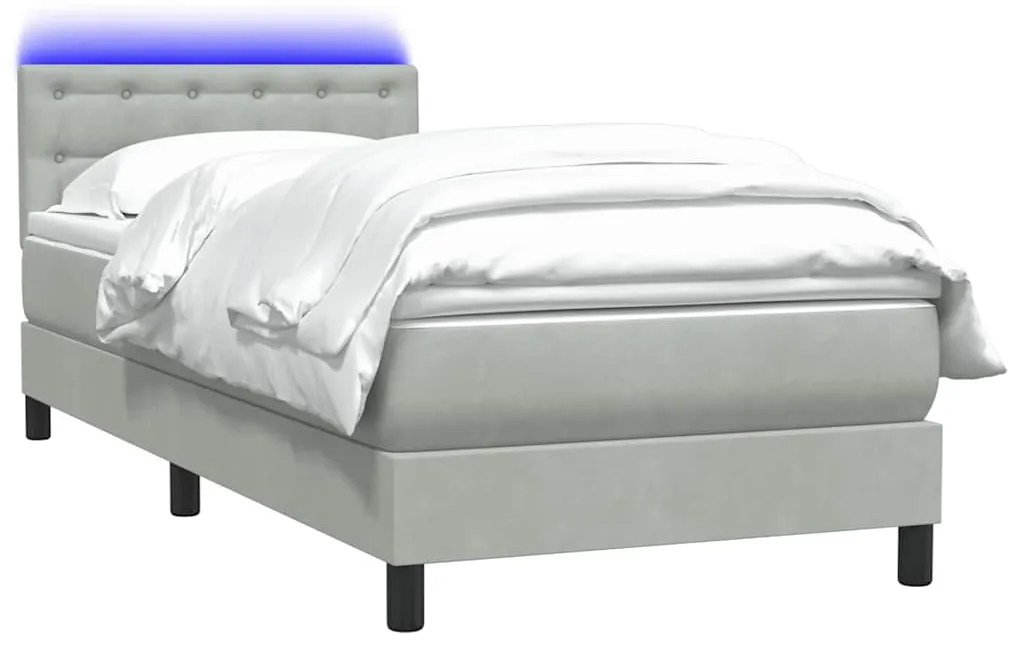 Cama com molas/colchão cinzento-claro 80x220 cm veludo