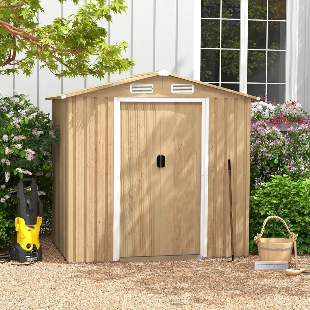 Abrigo jardim com base de fundação (SEM PISO) em metal galvanizado 196 x 142 x 186 cm Castanho