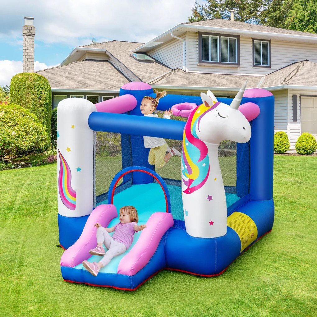 Castelo insuflável com Trampolim Tema Unicórnio para Crianças ao Ar Livre 3-10 anos 270 x 200 x 196 cm